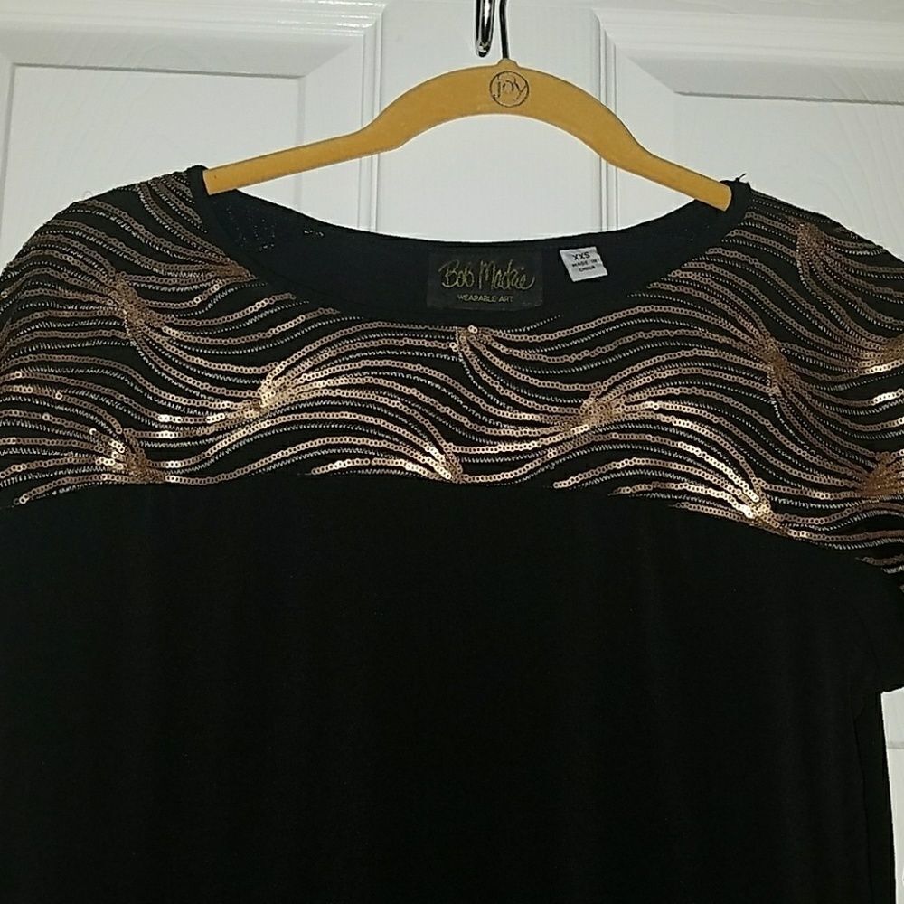 Bob Mackie black & gold sequin top Sz XXS NWOT. - Picture 2 of 5